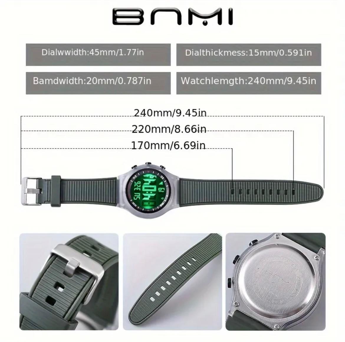 BNMI EL Light Sports Electronic Watch For Outdoor, 118 Inch WR Digital Alarm Wrist Watch For Men Women Sports