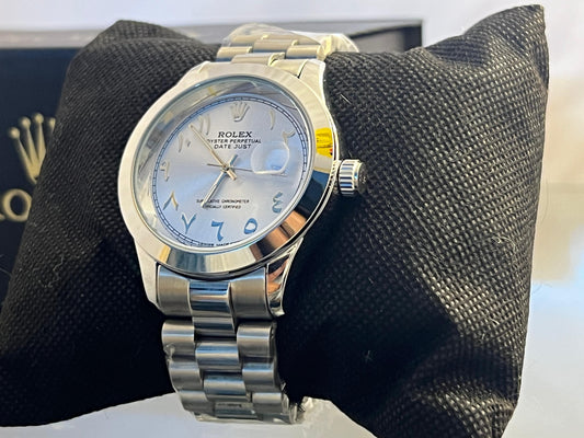 Rolex Mens Date Adjust 41mm Ice Blue Arabic Dial Oyster Steel