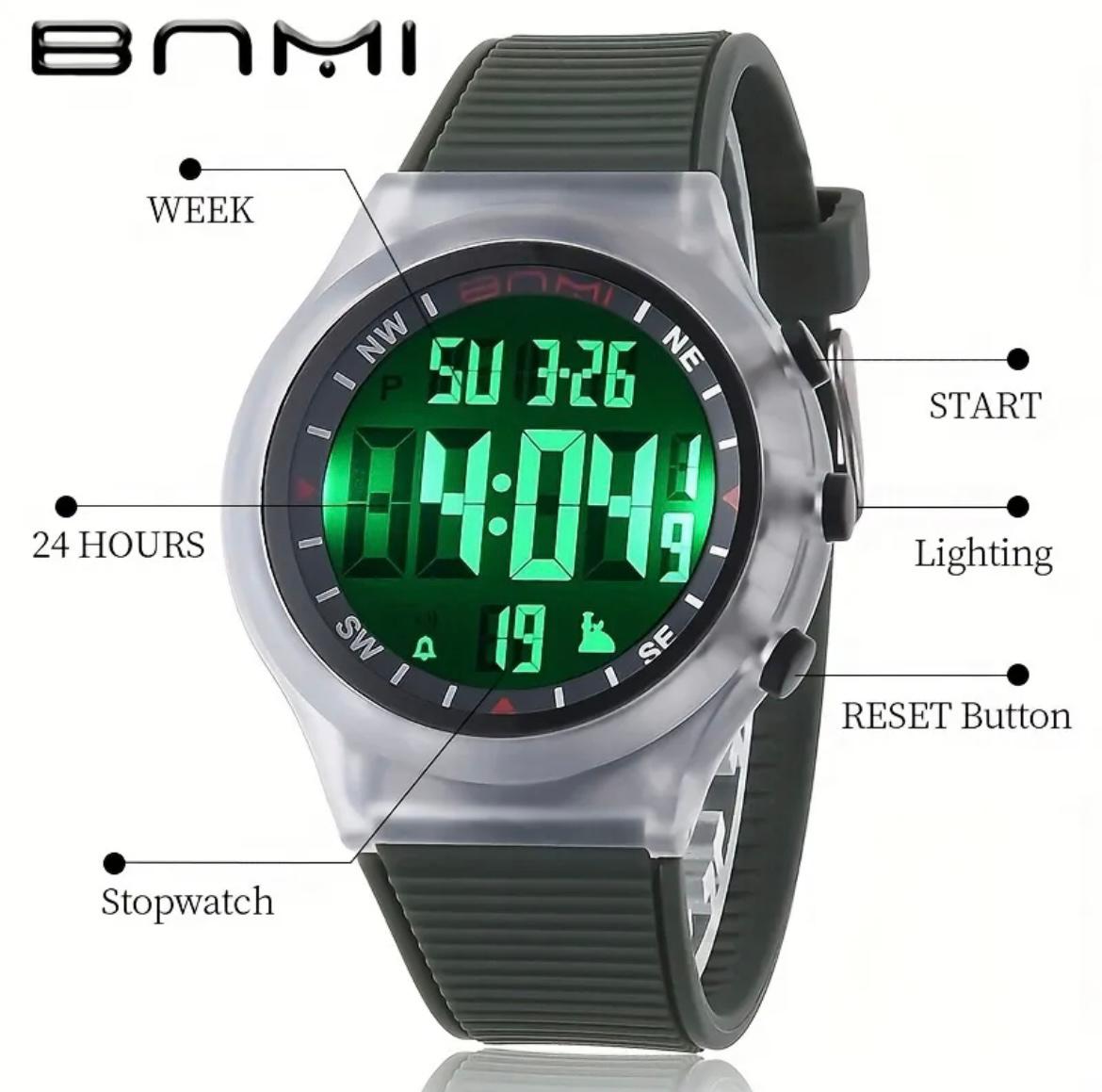 BNMI EL Light Sports Electronic Watch For Outdoor, 118 Inch WR Digital Alarm Wrist Watch For Men Women Sports