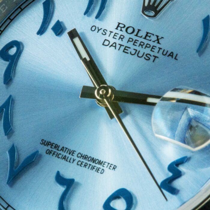 Rolex Mens Date Adjust 41mm Ice Blue Arabic Dial Oyster Steel